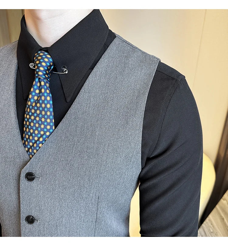S-7XL High-end Brand Solid Color Elastic Men's Casual Business Vest Groom Wedding Suit Party Waist Coat