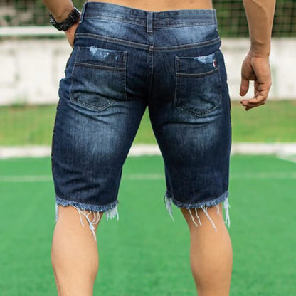 2026 New Hole-washed Water Buffalo Denim Short Pants - Men's Trendy Loose Straight Five-Piece Casual Shorts - Summer New Style