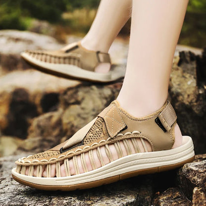 Summer Men Sandals Women Slippers Weaving Design Beach Sandals Breathable Casual Flat Sandals Outdoor Couples Sandals Size 46