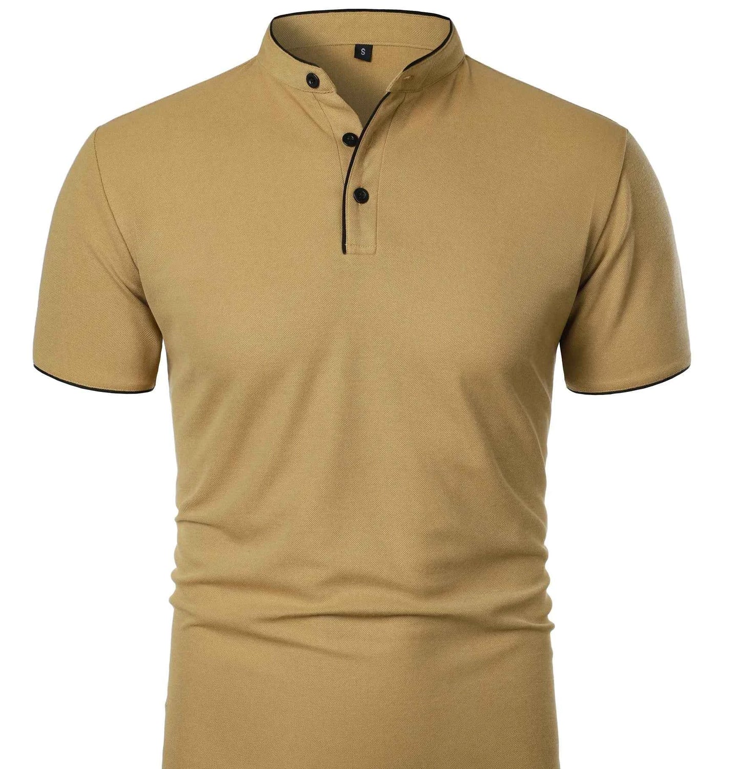 Men's short-sleeved stand-up collar top casual fashion daily solid color short-sleeved stand-up collar T-shirt casual top