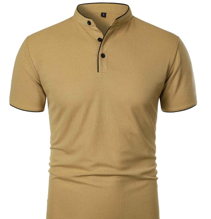 Men's short-sleeved stand-up collar top casual fashion daily solid color short-sleeved stand-up collar T-shirt casual top