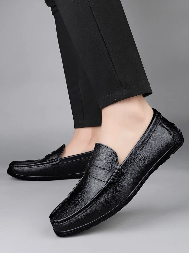 Genuine Leather Men Casual Shoes Luxury Brand Formal Dress Shoes Breathable Mens Loafers Slip on Male Boat Shoes Size 38-47