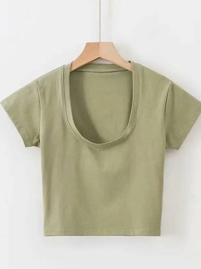 Women's Solid U-Neck Crop Top