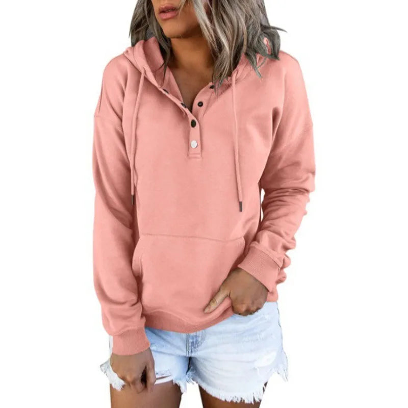 2026 Autumn New Women Loose Fit Hooded Sweatshirt Drawstring Pocket Design Long Sleeve Casual Daily Streetwear Fashion Tops