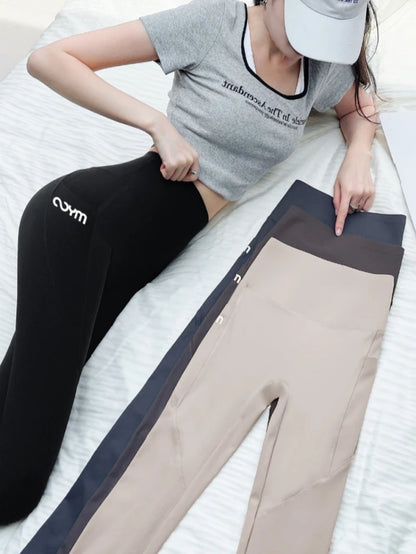 Horetong Women Sports Pants With Pocket High Waist Fitness Running Casual Streetwear Trousers Female Tight Workout Gym Clothing