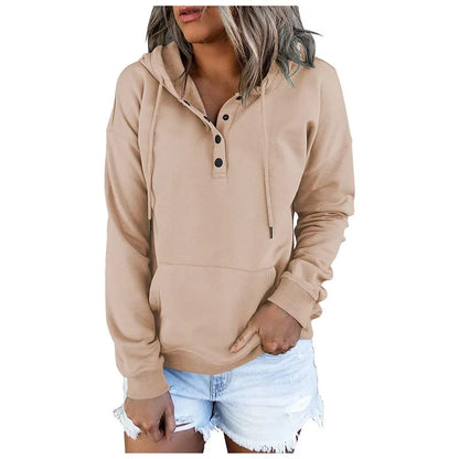 2026 Autumn New Women Loose Fit Hooded Sweatshirt Drawstring Pocket Design Long Sleeve Casual Daily Streetwear Fashion Tops