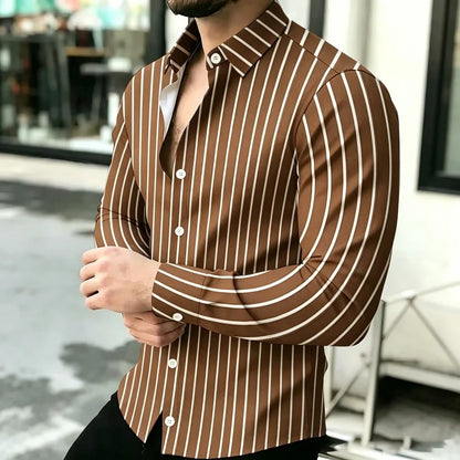 2026 Hot Selling Light Luxury Men's Shirt Striped Shirt Blue and White Vertical Striped Shirt Casual Outdoor Men's Shirt