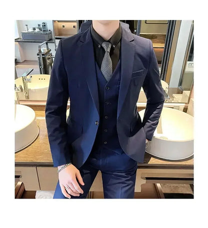 Suit (Blazer+ vest + trousers) Men's fashionable business solid-color wedding British-style workwear, casual performance suit
