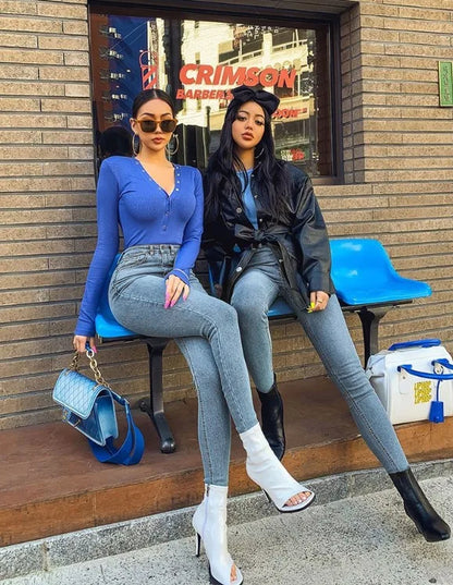 American-style Skinny High-waisted and Hip-lifting Jeans.Women Four Seasons New Fashion Simple Comfortable Stretch Skinny Jeans
