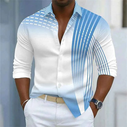 Men's Shirt Gradient Striped Long Sleeved Shirt Casual Business Collar Shirt Spring and Autumn New Trend Men's Top XS-6XL Size
