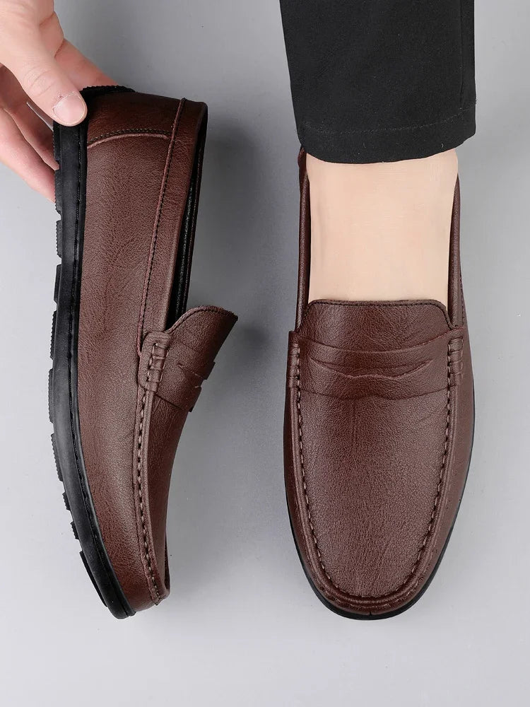 Genuine Leather Men Casual Shoes Luxury Brand Formal Dress Shoes Breathable Mens Loafers Slip on Male Boat Shoes Size 38-47