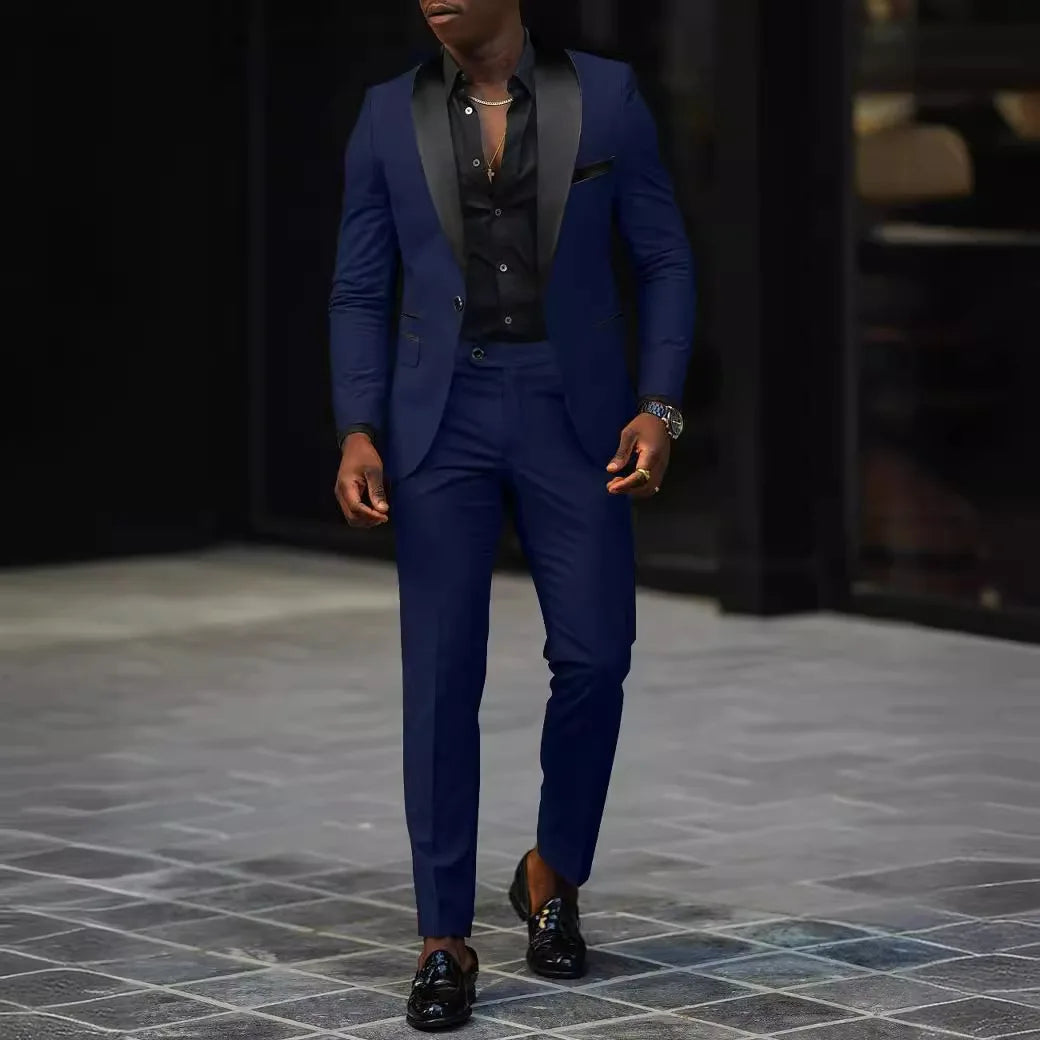 Men's New Fashion Business Casual Two-piece, Comfortable and Breathable Slim-fit Side Slit Single-button Suit Jacket+trousers