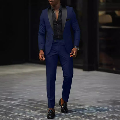 Men's New Fashion Business Casual Two-piece, Comfortable and Breathable Slim-fit Side Slit Single-button Suit Jacket+trousers