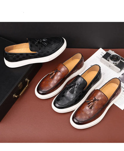 Men Casual Shoes Breathable Leather Loafers Business Office Shoes For Men Driving Moccasins Comfortable Slip On Tassel Shoe