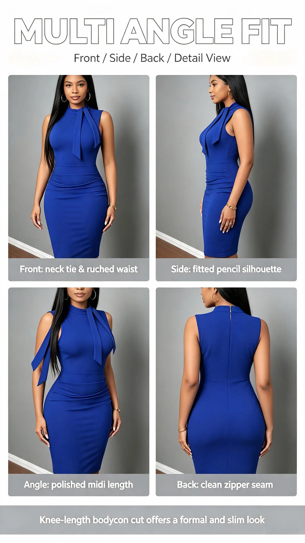 Sleeveless Tie-Neck Bodycon Midi Dress