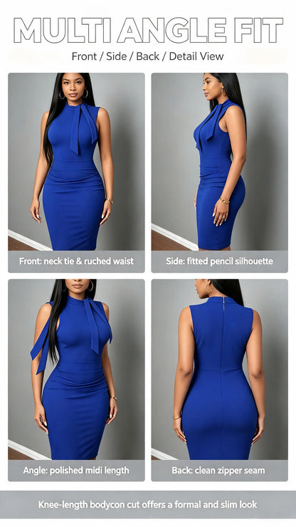Sleeveless Tie-Neck Bodycon Midi Dress