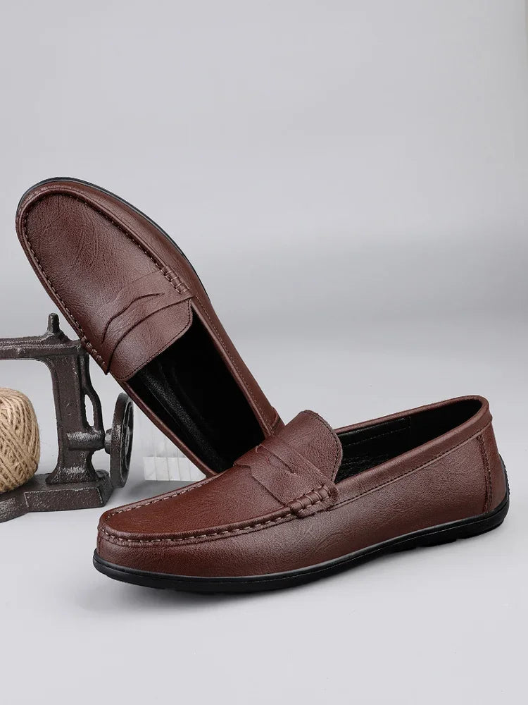 Genuine Leather Men Casual Shoes Luxury Brand Formal Dress Shoes Breathable Mens Loafers Slip on Male Boat Shoes Size 38-47