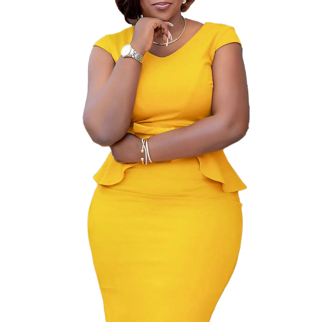 Summer Fashion African Dresses for Women 2023 Daily Elegant High Waist Ruffles Bodycon Dress Bandage Robe Femme African Clothes