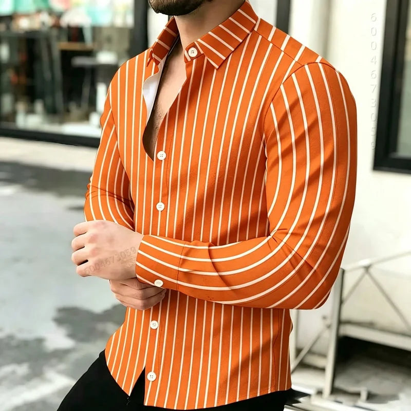 2026 Hot Selling Light Luxury Men's Shirt Striped Shirt Blue and White Vertical Striped Shirt Casual Outdoor Men's Shirt