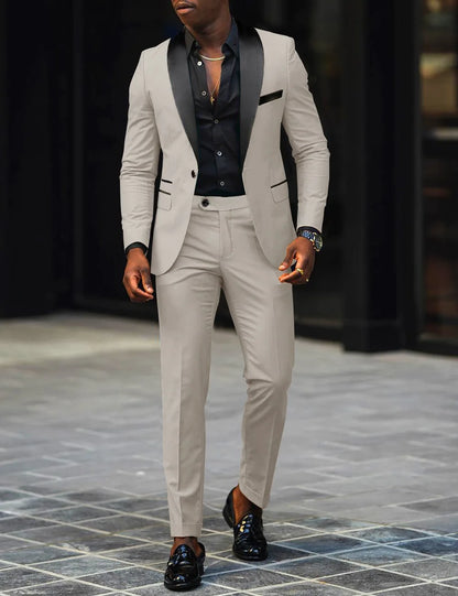 Men's New Fashion Business Casual Two-piece, Comfortable and Breathable Slim-fit Side Slit Single-button Suit Jacket+trousers