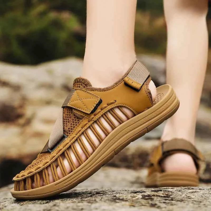 Summer Men Sandals Women Slippers Weaving Design Beach Sandals Breathable Casual Flat Sandals Outdoor Couples Sandals Size 46