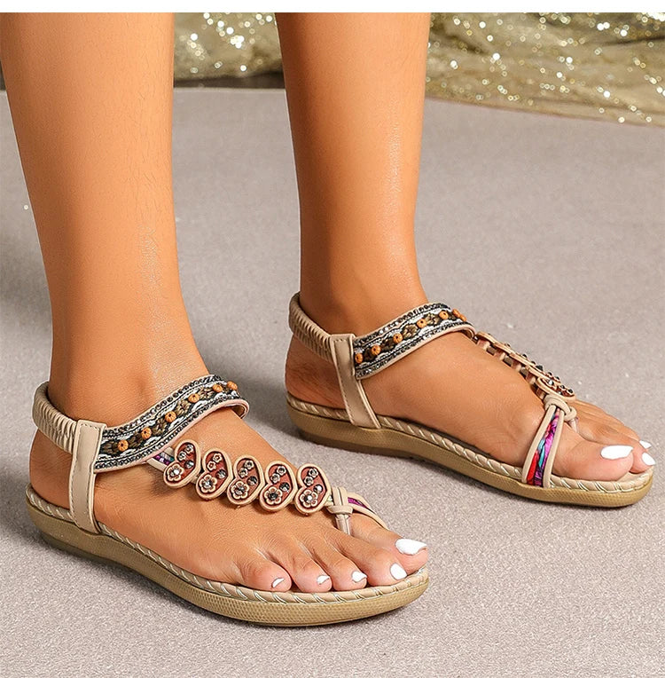 Women's Bohemian Sandals – Low Heel Beach Flats