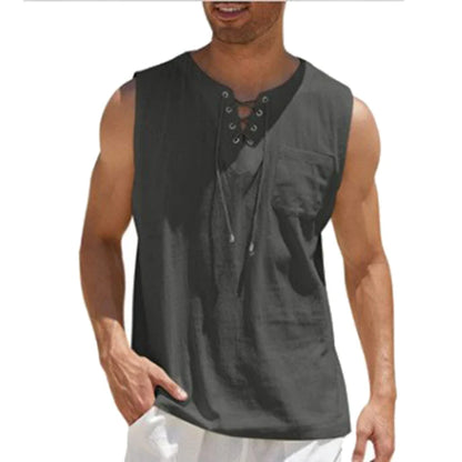 Cotton Linen Lace-Up Vest