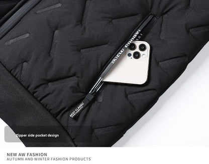 Men's hooded warm short jacket winter zipper pocket jacket outdoor sports and leisure work clothes windproof cotton jacket