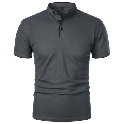 Men's short-sleeved stand-up collar top casual fashion daily solid color short-sleeved stand-up collar T-shirt casual top