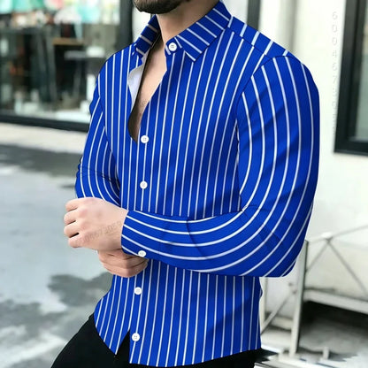 2026 Hot Selling Light Luxury Men's Shirt Striped Shirt Blue and White Vertical Striped Shirt Casual Outdoor Men's Shirt