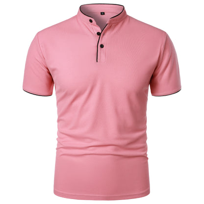 Men's short-sleeved stand-up collar top casual fashion daily solid color short-sleeved stand-up collar T-shirt casual top