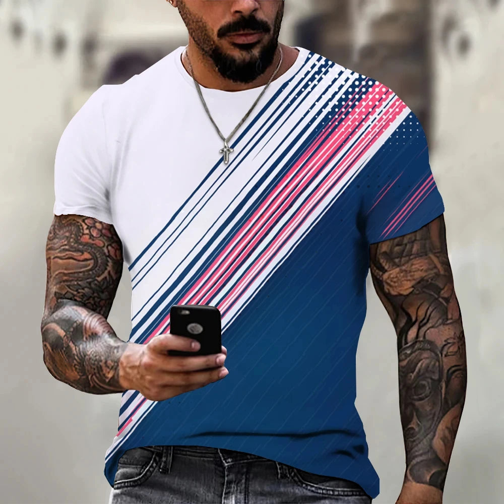 Men's T-shirt Trendy New Design Black And White Color Art 3D Printed Oversized Round Neck Tops Loose Casual Simple Style T Shirt