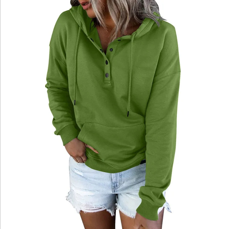 2026 Autumn New Women Loose Fit Hooded Sweatshirt Drawstring Pocket Design Long Sleeve Casual Daily Streetwear Fashion Tops