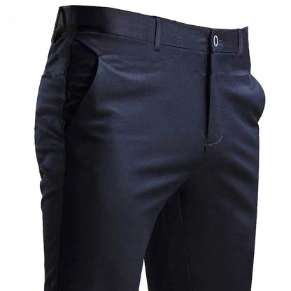 Men's Suit Pants Stretch Smart Casual Trousers Pocket Solid Color Straight Wearable Full Length Home Work Black Dress Pants