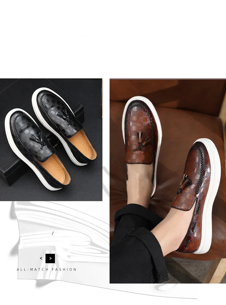 Men Casual Shoes Breathable Leather Loafers Business Office Shoes For Men Driving Moccasins Comfortable Slip On Tassel Shoe
