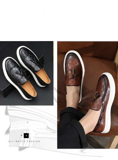 Men Casual Shoes Breathable Leather Loafers Business Office Shoes For Men Driving Moccasins Comfortable Slip On Tassel Shoe