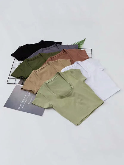 Women's Solid U-Neck Crop Top