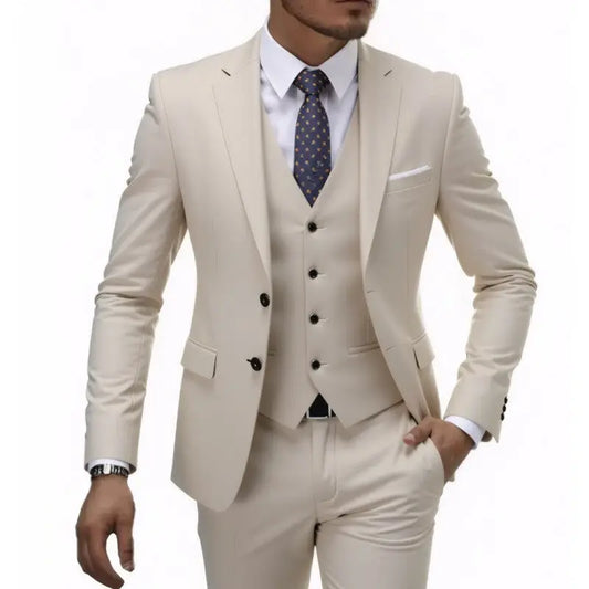 US Size Suit (Blazer+ Waistcoat + Trousers) Men Fashionable Business British Style Solid-color Banquet Host Casual Wedding Suit