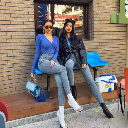American-style Skinny High-waisted and Hip-lifting Jeans.Women Four Seasons New Fashion Simple Comfortable Stretch Skinny Jeans