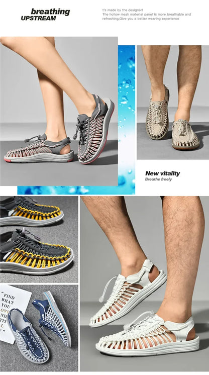 Women Sandals Fashion Handmade Weaving Design Beach Slippers Men Summer Breathable Casual Flat Sandals Outdoor Couples Big Size