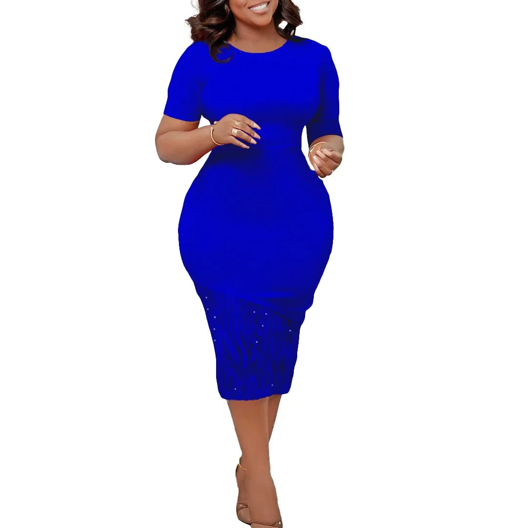 African Dresses For Women Dashiki Summer O Neck Sexy Lace Short Sleeve Vestidos Fashion Casual Female Midi Pencil Dress 2023