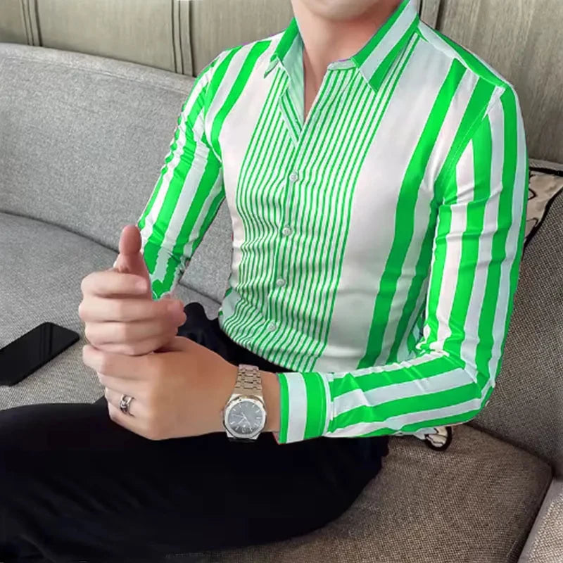 10 Color Striped Men's Shirt Large Size Breathable Casual Men's Top Comfortable Fabric Long Sleeve Shirt Lapel Fast Shipping