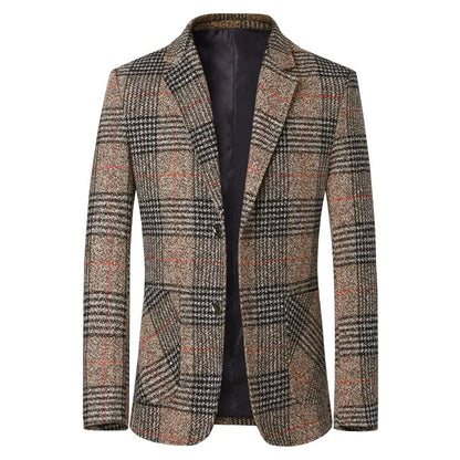 Men Blazers Turn Down Collar Suits Business Jackets Single Breasted Plaid Long Sleeve Blazer Outerwear Cardigan Pockets
