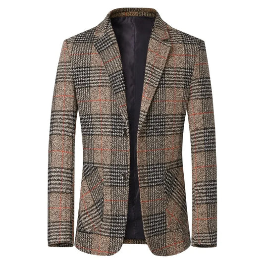Men Blazers Turn Down Collar Suits Business Jackets Single Breasted Plaid Long Sleeve Blazer Outerwear Cardigan Pockets