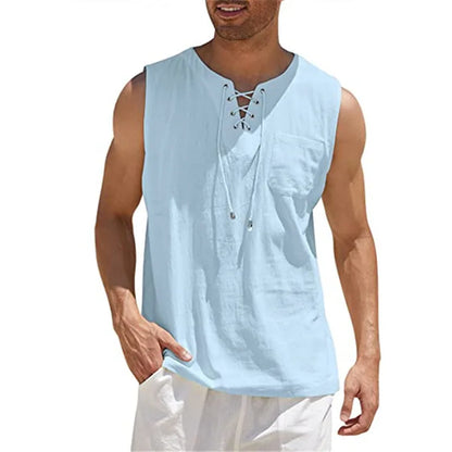 Cotton Linen Lace-Up Vest