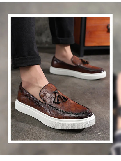 Men Casual Shoes Breathable Leather Loafers Business Office Shoes For Men Driving Moccasins Comfortable Slip On Tassel Shoe