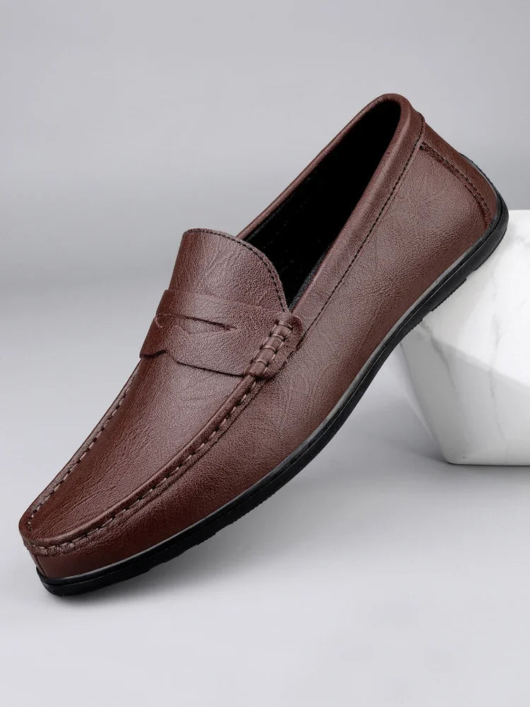 Genuine Leather Men Casual Shoes Luxury Brand Formal Dress Shoes Breathable Mens Loafers Slip on Male Boat Shoes Size 38-47
