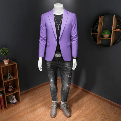 Fashion Men's Business Casual Blazer Black White Red Green Solid Color Slim Fit Jacket Wedding Groom Party Suit Coat M-6XL