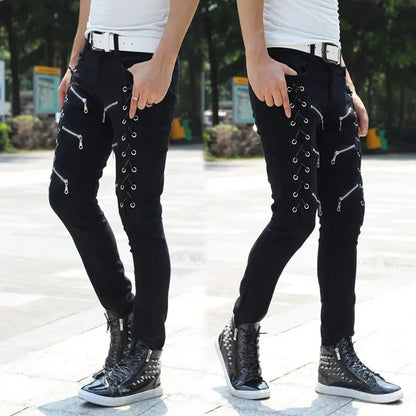Men High Waist Fashion Jean Spring Summer Boyfriend Motorcycle Street Wear Skinny Casual Denim Pants Jeans Straight Trousers
