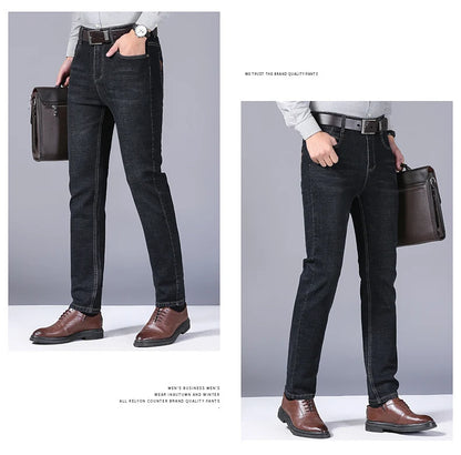 Men Fashion Straight Jeans Men 2024 New Stretch Slim Fit Pants Comfortable Soft Business Denim Trousers Male Brand Clothing